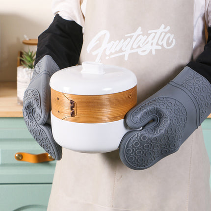 Extra long thick silicone insulated gloves, specially used in the kitchen