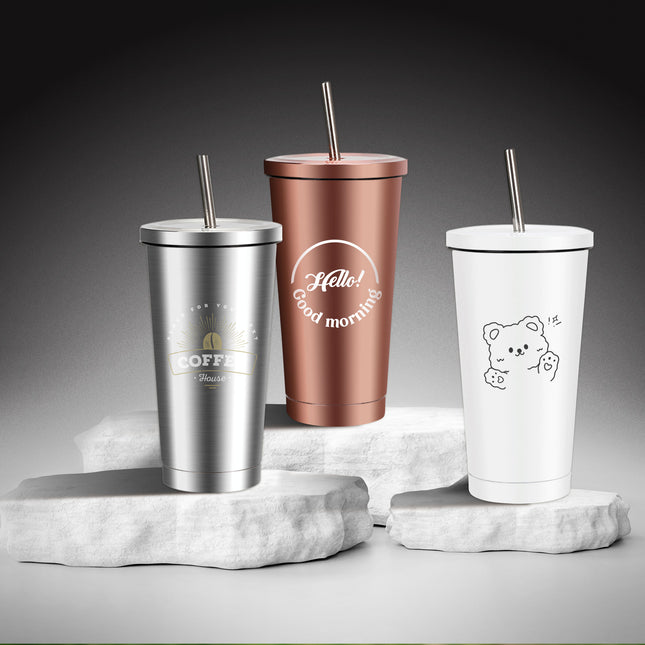 550ml Travel Mugs / Stainless Steel Double Wall Cup & Travel Coffee with Lid & with Straw Lids Drinking Bottles